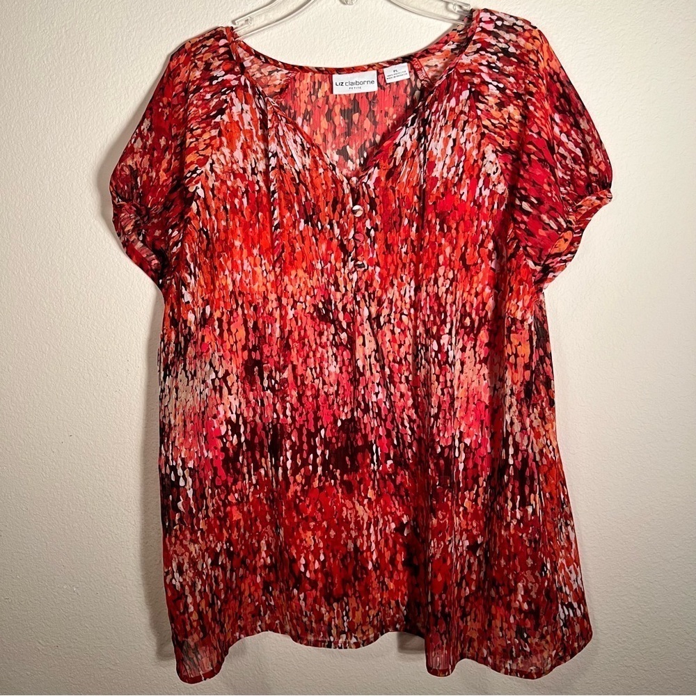 Liz Claiborne Orange Black Graphic Short Sleeve Blouse Cami